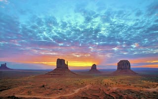 Картинка рассвет, Аризона, заповедник племени навахо, Юта, долина монументов