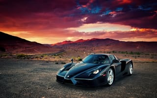 Картинка феррари енцо, закат, пустыня, supercar, облака, Ferrari Enzo