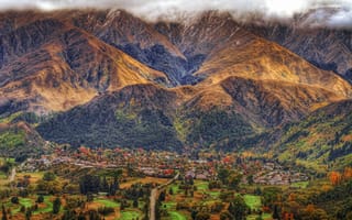 Картинка Arrowtown, Новая Зеландия, горы, деревья, дорога, городок, дороги, лес
