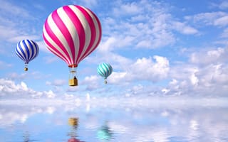 Картинка Air-Balloons, красота, шары, water reflexion, вода, отражение, голубое, воздушные, небо