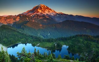 Картинка парк, горы, Mt Rainier, пейзаж, США, озеро, природа, сверху, Вашингтон