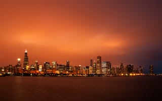 Картинка Чикаго, illinois, закат, вечер, USA, Chicago, мегаполис, небоскребы, небо