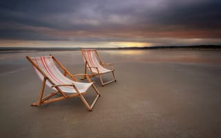 Обои море, пейзаж, закат, кресла