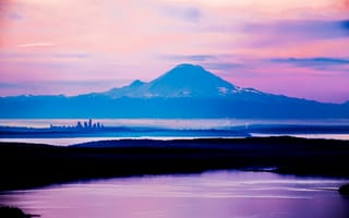Картинка гора, North Seattle, Giant Peak, город, озера, Tiny City