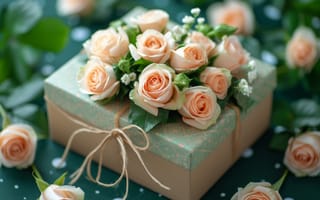Картинка цветы, день рождения, подарок, розы, День святого Валентина, букет, бантик, праздник
