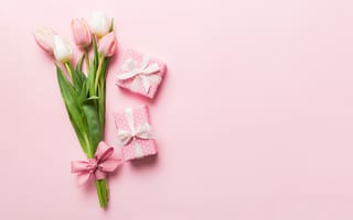 Картинка цветы, подарок, 8 марта, pink, розовый, тюльпаны, flowers