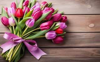 Картинка цветы, букет, flowers, colorful, spring, tulips, тюльпаны, wood
