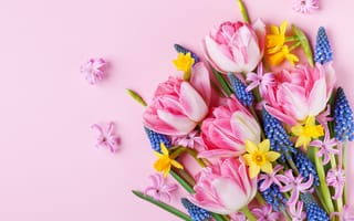 Картинка цветы, букет, flowers, тюльпаны, colorful, pink, beautiful, розовые