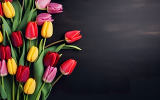 Картинка цветы, букет, flowers, тюльпаны, tulips, wood, spring, colorful