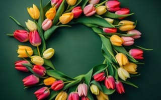 Картинка цветы, colorful, венок, tulips, spring, flowers, тюльпаны, wreath