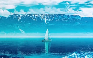Картинка Nature, Mountains, Blue aesthetic, Ocean, Sailing boat, Ocean blue