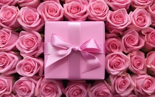 Картинка цветы, подарок, pink, розы, flowers, present, beautiful, розовые
