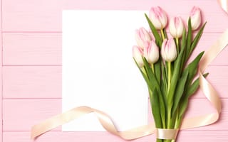 Картинка цветы, букет, beautiful, flowers, розовые, wood, тюльпаны, pink
