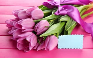 Картинка цветы, букет, тюльпаны, pink, beautiful, wood, flowers, розовые