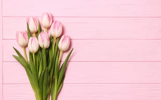 Картинка цветы, букет, тюльпаны, розовые, pink, beautiful, flowers, wood