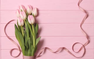 Картинка цветы, подарок, букет, flowers, wood, розовые, pink, тюльпаны
