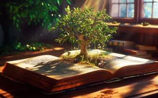 Картинка trees, digital art, plants, AI art, books