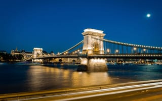 Картинка Ночь, Night, Szechenyi Chain Bridge, Hungary, Будапешт, Budapest, Венгрия, Цепной мост Сечени