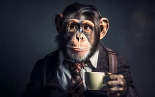 Картинка coffee, clothes, chimpanzees, ape, ai art