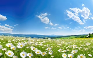 Картинка поле, солнце, ромашки, весна, spring, sunshine, цветы, луг