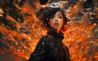 Картинка fire, flame, ai art, look, brunette, girl, beautiful