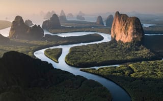 Картинка river, landscape, mountains, nature, phang nga bay, jungle