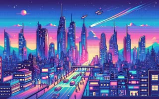 Картинка ретро, будущее, Cityscape, Retro, город будущего, Futuristic, небоскребы
