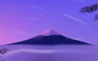 Картинка небо, звезды, природа, минимализм, туман, гора Фуджи, арт, пейзаж