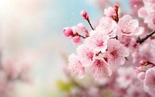 Картинка цветы, весна, цветение, pink, flowers, sunshine, blossom, cherry