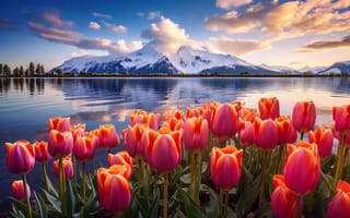 Картинка цветы, весна, sunshine, landscape, nature, тюльпаны, red, colorful