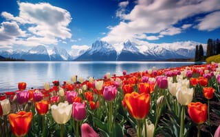 Картинка цветы, весна, тюльпаны, nature, red, landscape, sunshine, colorful