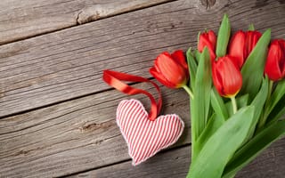 Картинка цветы, букет, wood, тюльпаны, love, heart, red, красные