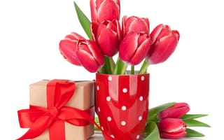 Картинка цветы, подарок, букет, flowers, тюльпаны, красные, romantic, red
