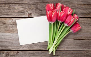 Картинка цветы, букет, romantic, red, красные, тюльпаны, wood, flowers