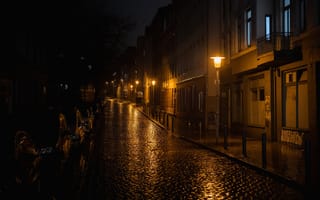 Картинка ночь, город, фонари, улица