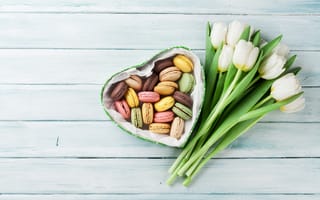 Картинка цветы, подарок, white, love, тюльпаны, букет, heart, красные