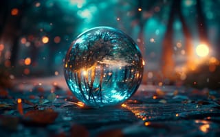 Картинка glass, ball, depth of field, crystal, AI art, glowing, floating particles