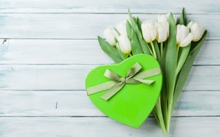 Картинка цветы, подарок, тюльпаны, love, wood, white, heart, букет