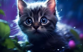 Картинка Взгляд, Кошка, Мордашка, Глаза, Кот, Цифровое искусство, ИИ-арт, Котенок