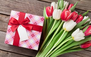 Картинка цветы, подарок, букет, white, тюльпаны, red, love, wood