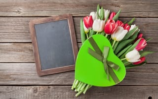 Картинка цветы, подарок, heart, red, тюльпаны, white, букет, love