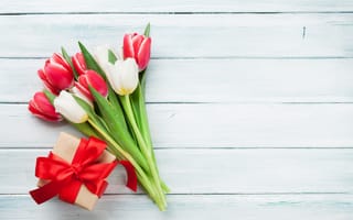 Картинка цветы, подарок, тюльпаны, букет, love, red, wood, white