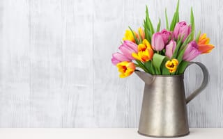 Картинка цветы, букет, pink, тюльпаны, colorful, tulips, flowers, spring