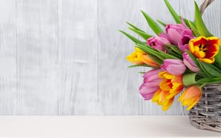 Картинка цветы, букет, тюльпаны, tulips, flowers, pink, spring, colorful