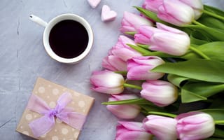 Картинка цветы, подарок, букет, hearts, love, flowers, тюльпаны, pink