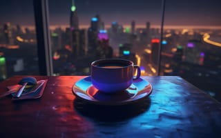 Картинка Art, Coffee, Building, Cup, AI Generated, Scenery, Window