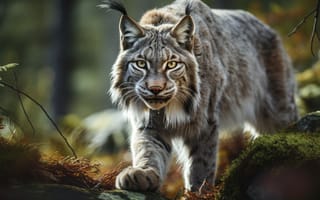 Картинка Взгляд, Морда, Искусство искусственного интеллекта, ИИ-арт, Цифровое искусство, Рысь, Большая кошка, Спереди