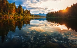 Картинка trees, nature, sunset, Nikitin Alexander, outdoors, clouds, water