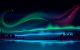 Картинка forest, sky, landscape, trees, nature, lake, night, minimalism