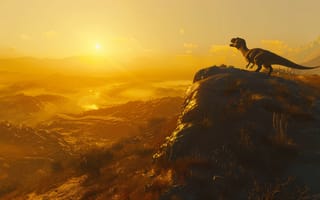 Картинка Солнце, Горы, Рассвет, Цифровое искусство, Raptor, Хищник, Животное, Динозавр